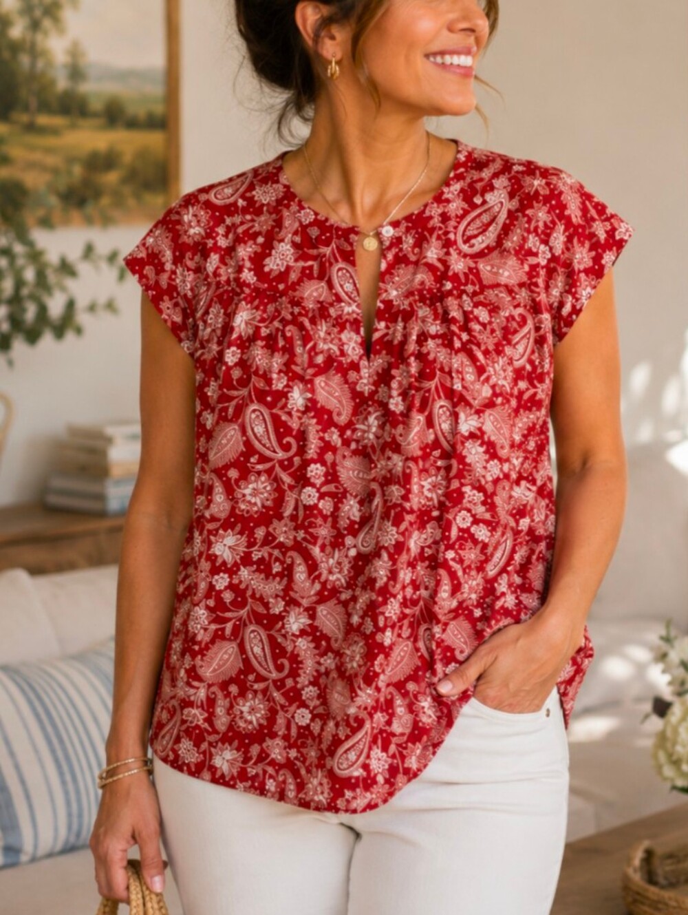 PaperMoon | Large | Short Sleeve Top | Rich Cinnabar Color | NWOT